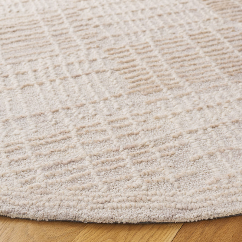 Arwen Geometric Hand Tufted Wool/Cotton Area Rug in Light Brown/Ivory, Round 6'