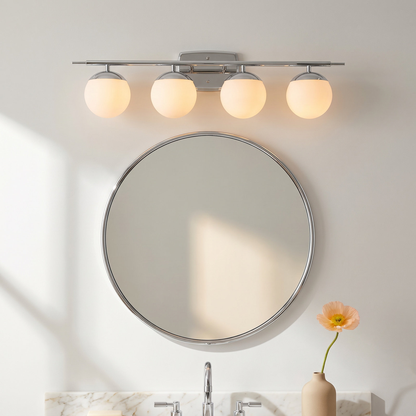Colford 4 Light Dimmable Vanity Light, Chrome, White