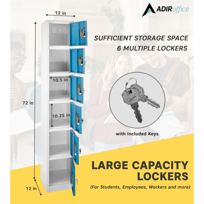 Blue and Silver 6-Tier Steel Office Storage Lockers Set