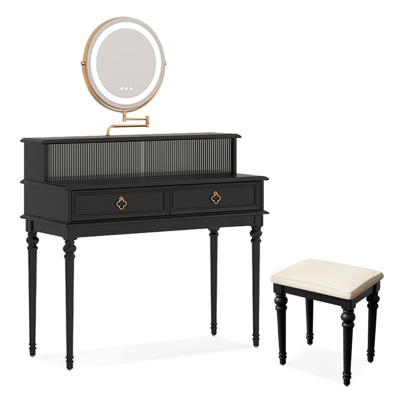 Coiffeuse de maquillage avec miroir lumineux, 2 tiroirs, 1 chaise