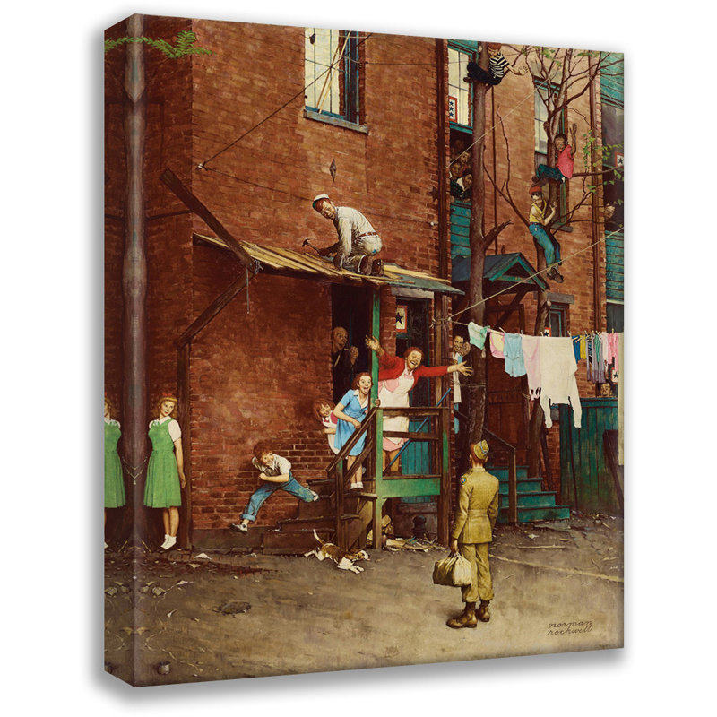 Retour à la maison par Norman Rockwell, toile tendue avec châssis, H 18 po x l 13 po