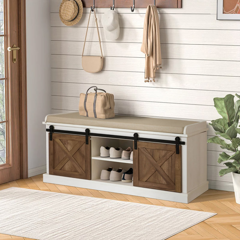 8 Pair Shoe Storage Bench With Adjustable Shelf And Cushion