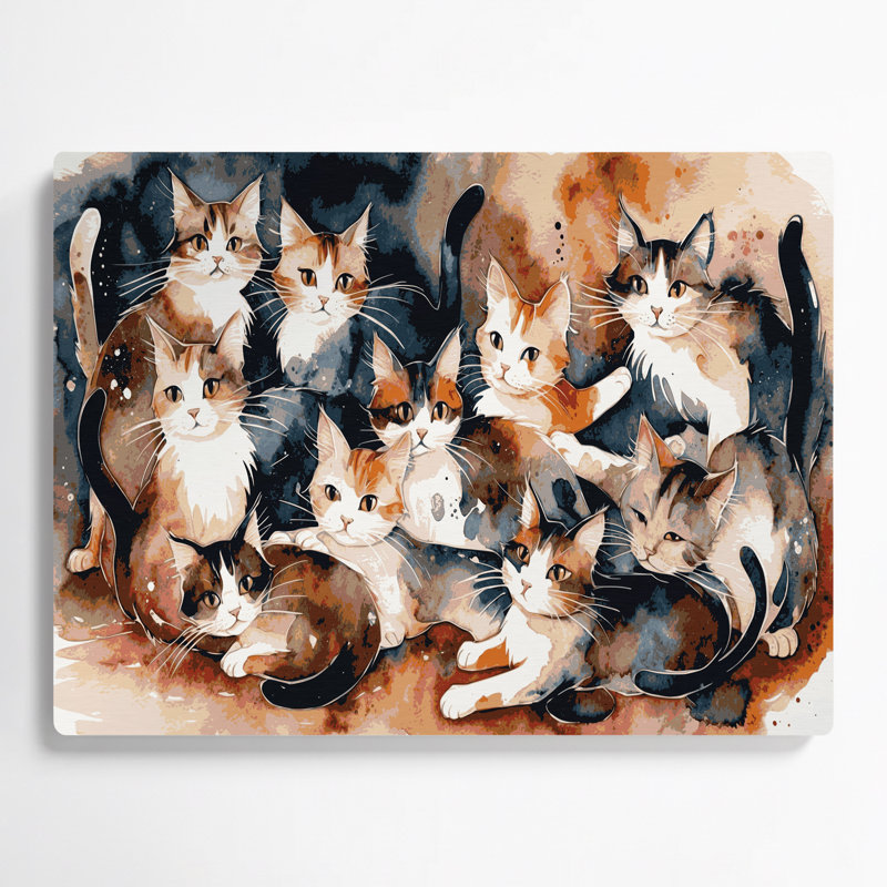 Cats Puspin Brown Metal Wall Art, 240" H x 240" W x 0.05" D