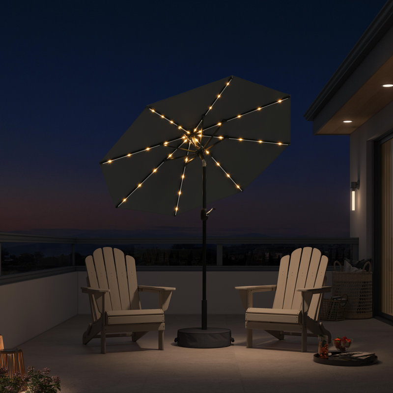 Parasol de marché à DEL 7,5 pi avec base de protection UV, Gary, Grey