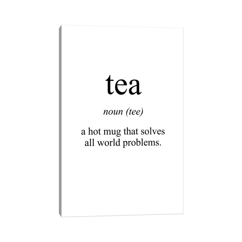 "Tea Sens" par Pixy, art textuel sur toile tendue, H 26 po x l 18 po x 1,5 po