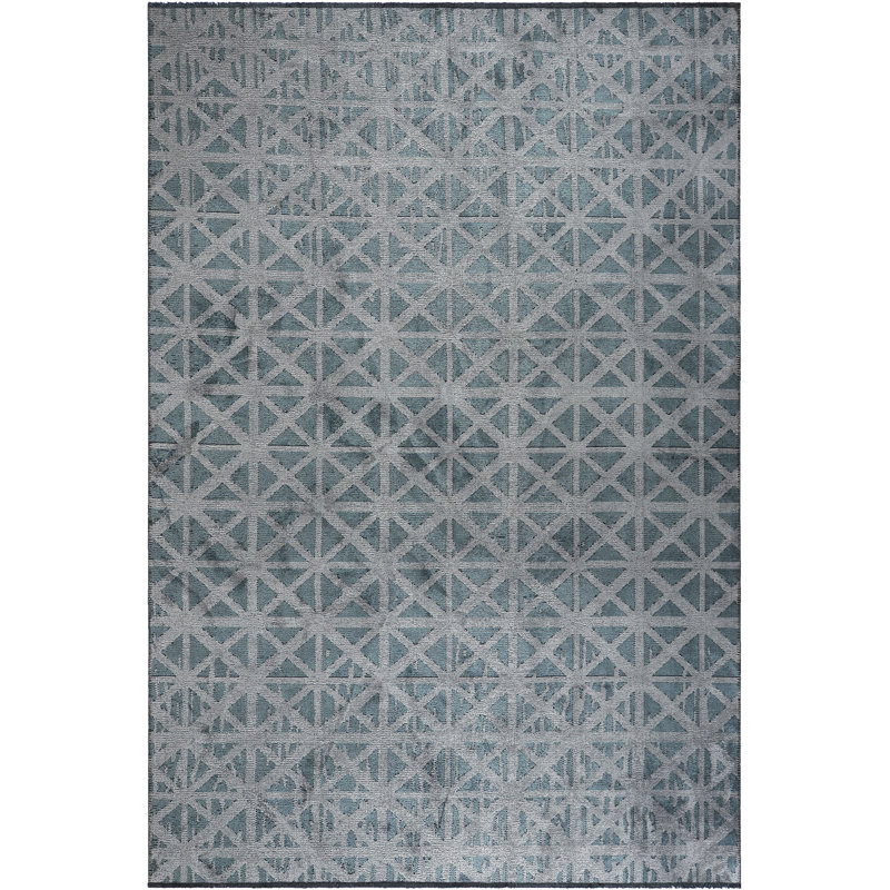 Rapture Geometric Cotton Light Blue/Silver Gray Area Rug, Rectangle 7'10" x 11'2"