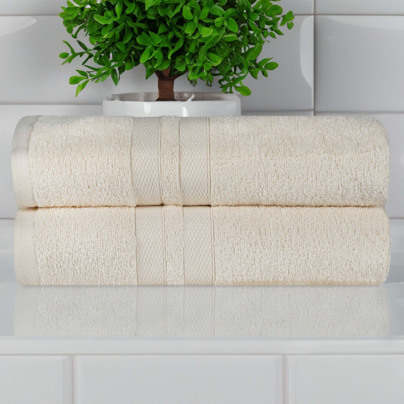 Serviette de bain ultra-douce en coton uni double ligne Dobby, Ivoire ivoire