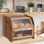 Boîte à pain, corbeille à pain en bois d'acacia double couche avec panneau de porte en acrylique transparent, bouches d'aération