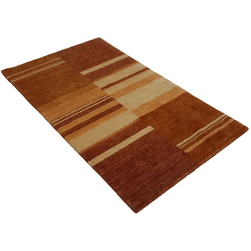 Tapis orange / brun fait à la main 3 pi x 5 pi Orlandrea