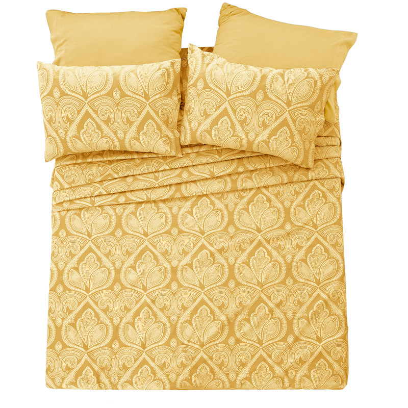 Lux Decor Paisley Breathable Hotel Style Soft Microfiber Sheet Set, Taupe, Cal.King Sheet Set + 1 Fitted Sheet + 4 Pillowcase