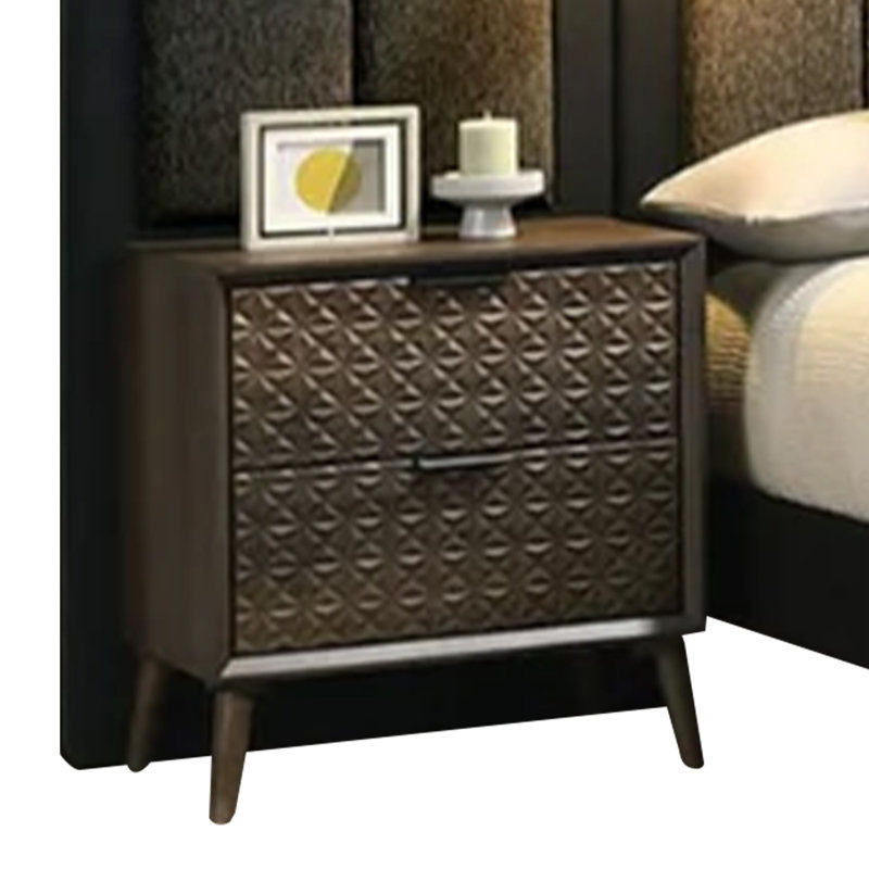 Ensemble de chambre à coucher grand lit 4 pièces Fel avec 2 panneaux muraux, lampe de lecture, revêtement brun