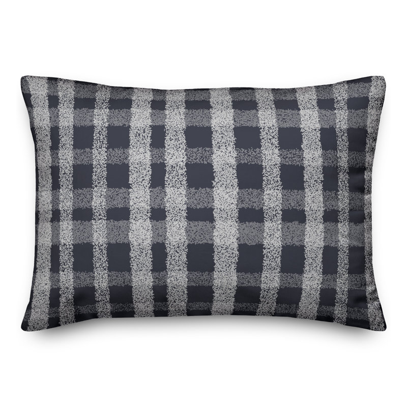 Plaid Outdoor Reversible Throw Pillow, Bleu marine, H 18 po x l 25 po