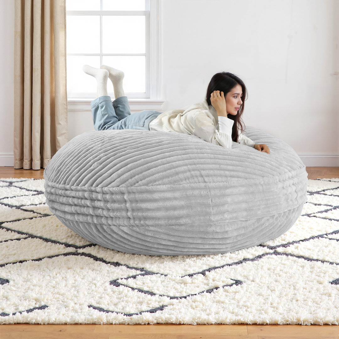 Oversized Large Round 5 Foot Giant Foam Filled Faux Rabbit Fur Bean Bag Sofa with Soft Removeable Cover