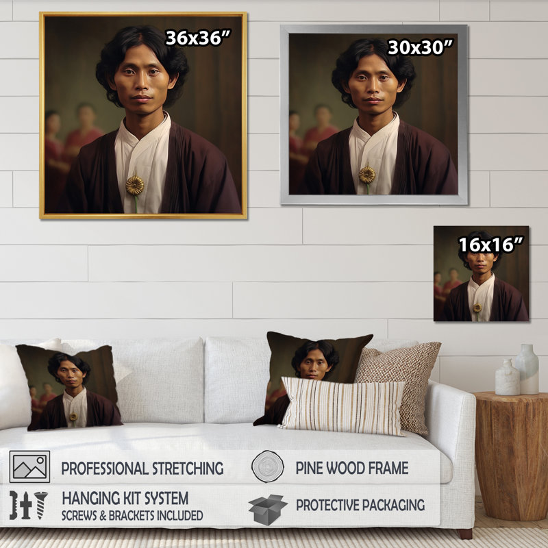 Portrait d'un jeune Indien noble, Cadre flottant blanc, H 30 po x l 30 po x P 1 po