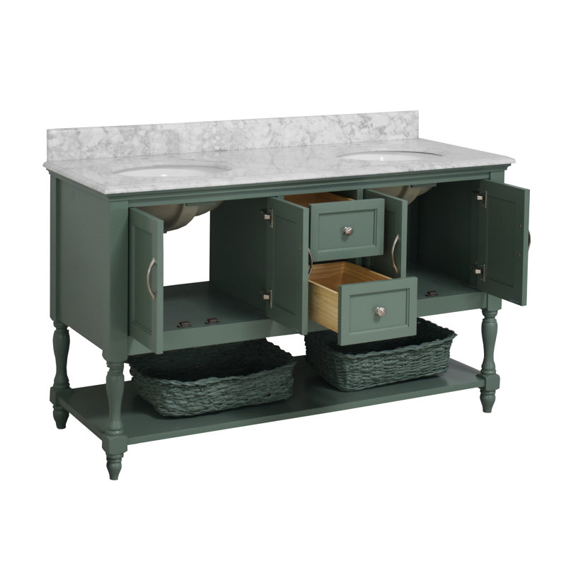 Ensemble de meuble-lavabo double Hampton, Marbre de Carrare, Vert sauge