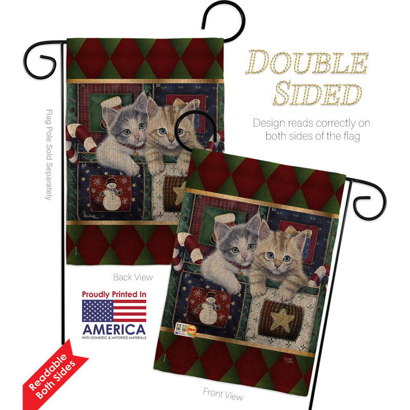 Chatons de noël winter impressions de polyester de 2 côtés 19 po x 13 po ensemble de drapeau