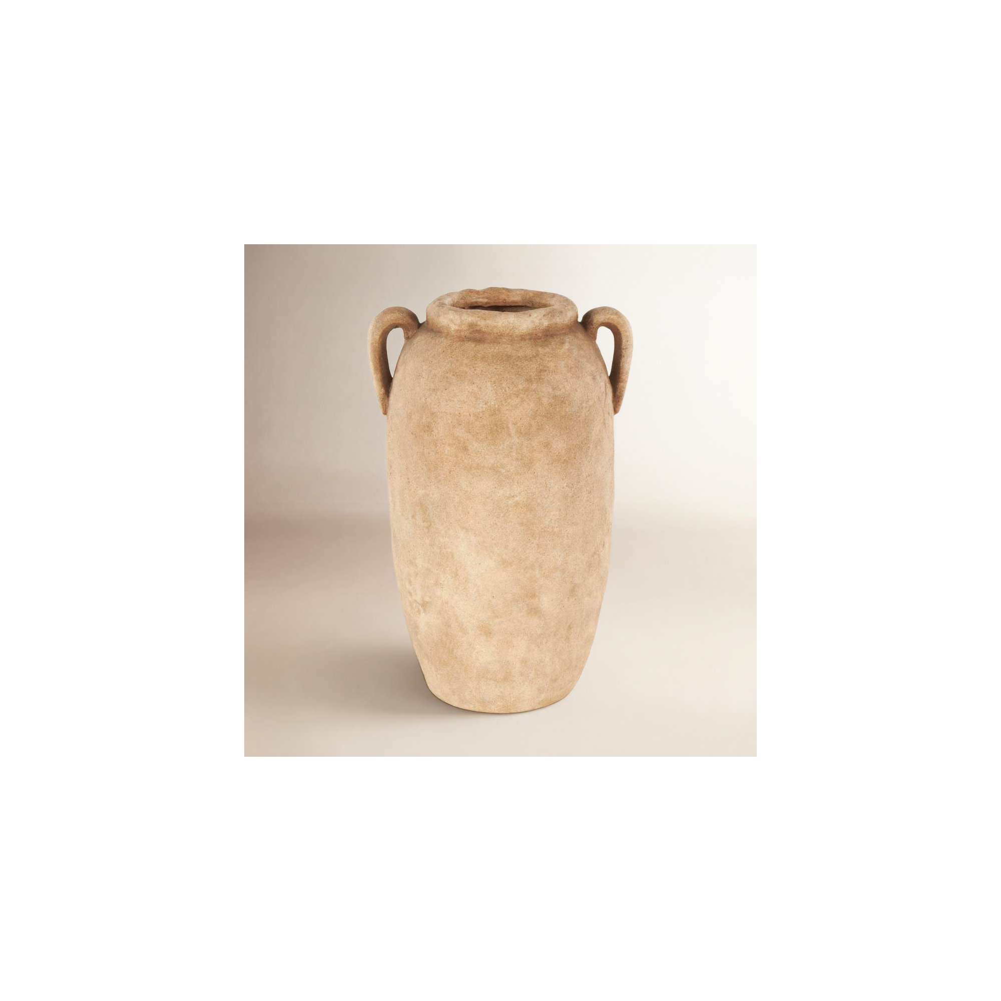 Cole And Ceramic Antique Style Textured Vase With Handles, Light Brown