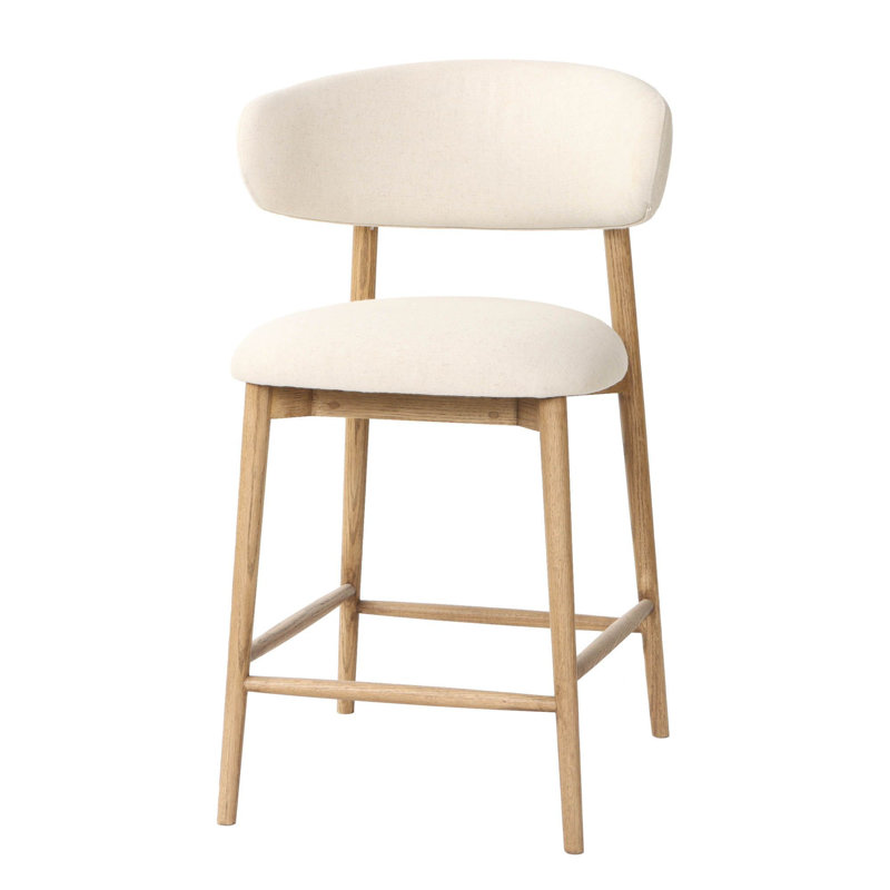 Murphey Upholstered 26'' Counter Stool with Solid Wood Frame, Savile Flax