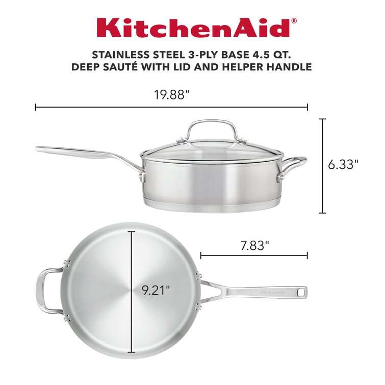 KitchenAid 5-Ply Clad Polished Stainless Steel Fry Pan/Skillet, 12.25 Inch