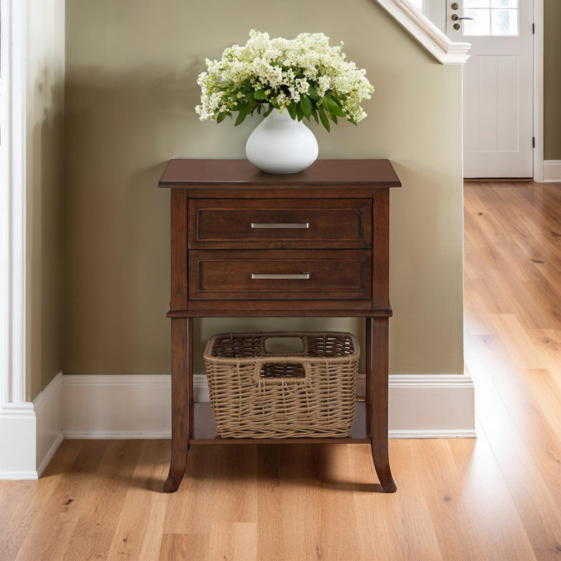 Johnessa 2 Drawer End Table with Shelf with Solid Wood Legs, Espresso