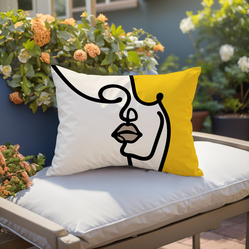 Coussin lombaire réversible intérieur / extérieur Jai Abstract, H 18 po x l 25 po, Jaune