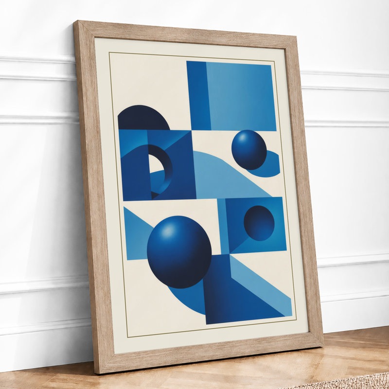 Spheres and Grid Geometric - Framed Print, A2 - 59.4 x 42.0 cm, Oak