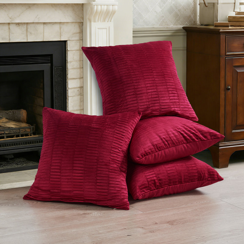 Velvet Pleated Throw Pillow Cover, Garnet