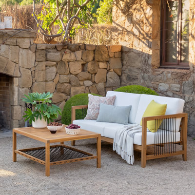 Dravik Modern Boho Acacia Wood Outdoor Conversation Set With Handwoven Rope Detail & Weather-Resistant Cushions