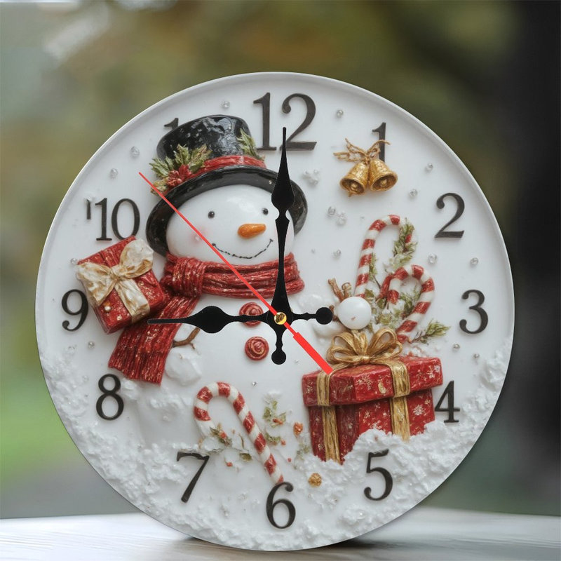 Horloge de Noël avec bonhomme de neige et cadeaux