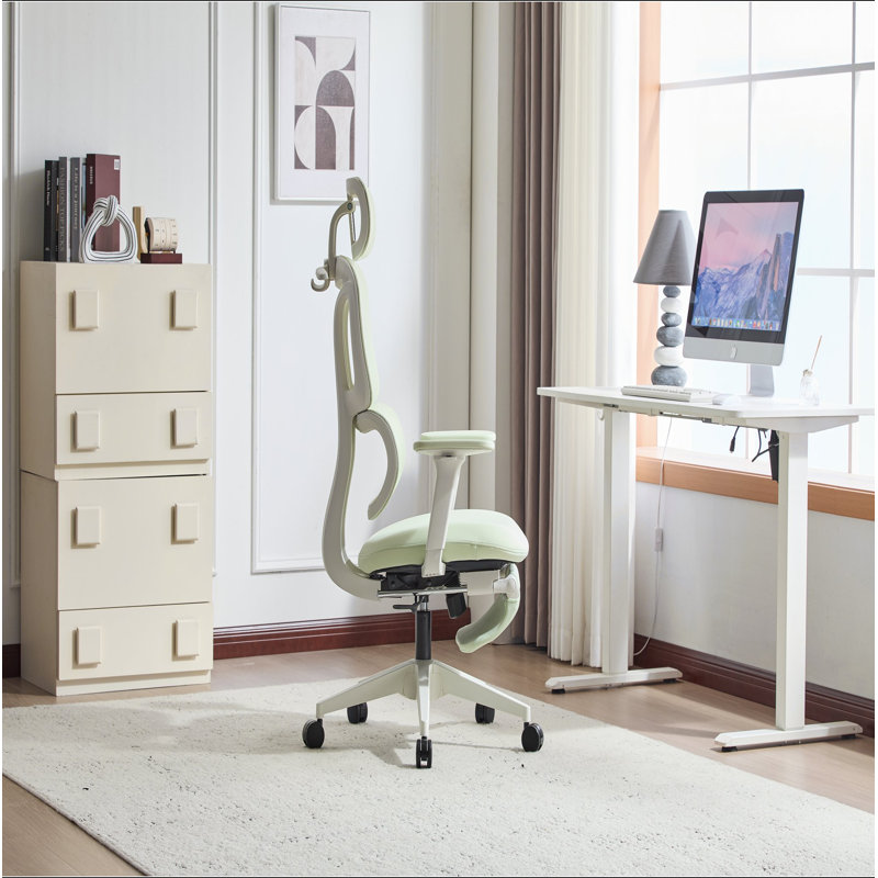 Fauteuil de bureau ergonomique avec repose-pieds, chaise de bureau d'ordinateur à haut dossier avec support lombaire dynamique, appui-tête en 2 dimensions, accoudoir 4D, siège en éponge, chaise de bureau en filet pour adultes, vert.