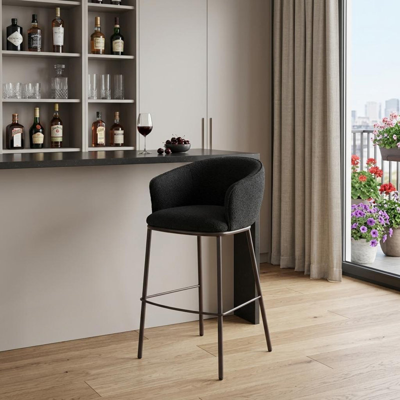 Chaise de bar en peau de mouton 30 po noir et bronze