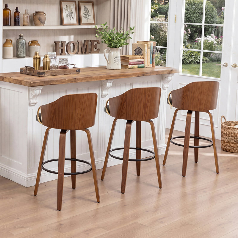 Ensemble de tabourets de bar pivotants en cuir Ketner, Brown, 3, Bar Stool (30” Seat Height)
