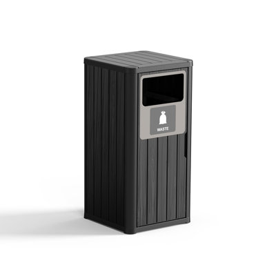 80L Outdoor Waste Bin with Double-Bucket Design - Black  Wood Grain, Weather-Resistant & Low Maintenance for Patios or Gardens