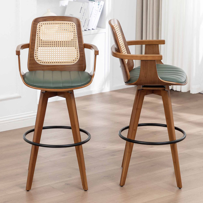 Tabouret de comptoir pivotant Clero, Vert, Tabouret de comptoir (siège d'une hauteur de 26 p