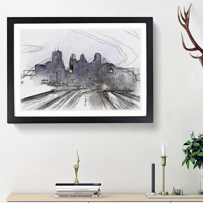 Minneapolis Skyline at Dusk - Picture Frame Graphic Art Print, 36cm H x 48cm W x 2cm D, Black Framed