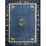 Wool Blue Antique Hand Knotted Pile Rectangle 1920s Rug