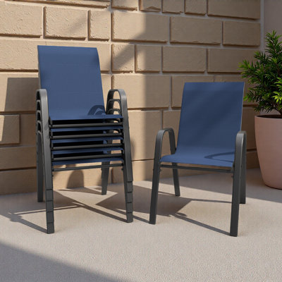 Ensemble de chaises de salle à manger d'extérieur 6 pièces, siège ergonomique large, capacité de 350 lb par chaise, structure en métal Teslin imperméable et résistante à la rouille