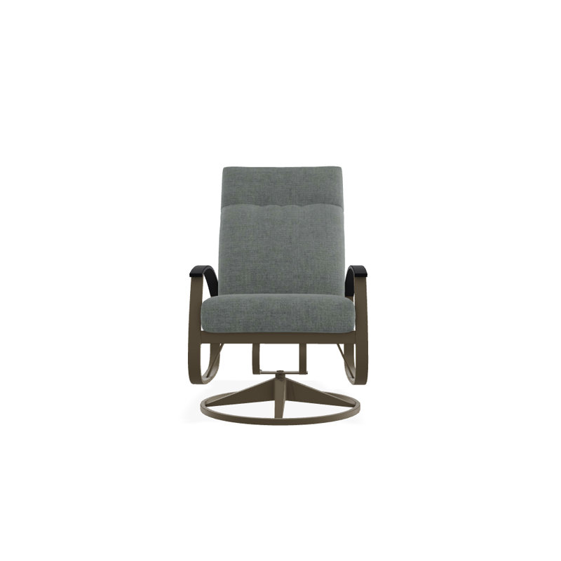Chaise de patio pivotante avec coussins Askar, Toile Sunbrella® vert forêt, Noir P70, Bois de plage texturé