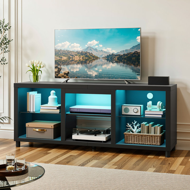  148 CM TV Unit, LED TV Stand Cabinet For 55/60 / 65 Inch Tvs With RGB Lights, Black