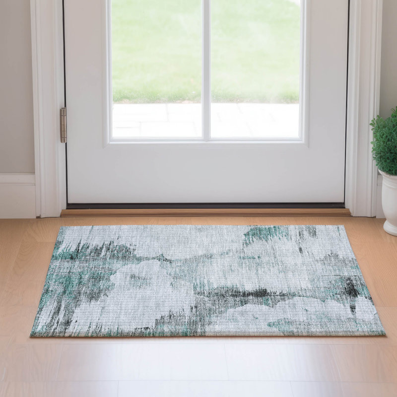 Premium Machine Washable Prisco Teal Rug, Rectangle 1'8" x 2'6"
