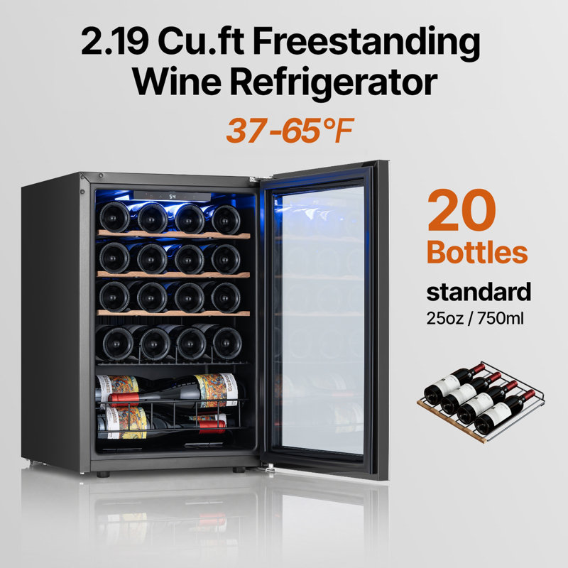 Ca'lefort 20 Bottle Wine Fridge with Reversible Door, Adjustable Shelves, 37–65°F Precise Temperature Control Wine Cooler, Compressor Cooling System, 3-Color LED Lighting, 2-layer Glass Door Wine Refrigerator, Perfect for Kitchen, Dining Room, Home Bar