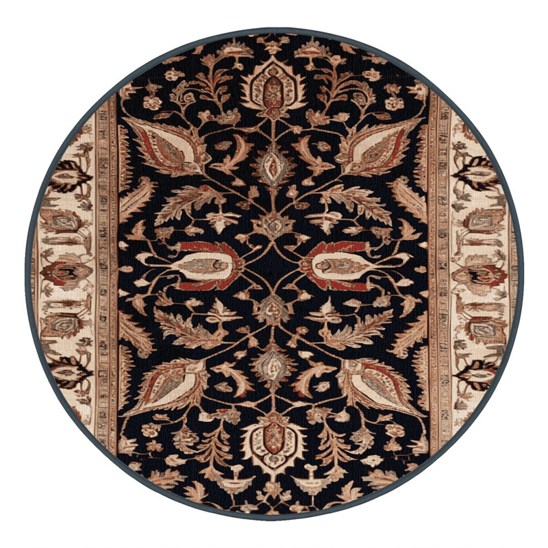 Machine Washable Persian Brown Area Rug, Round 8'