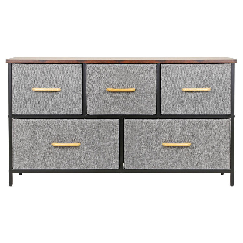 Metal 100cm W Chest of Drawers, Yellow/Brown/Grey