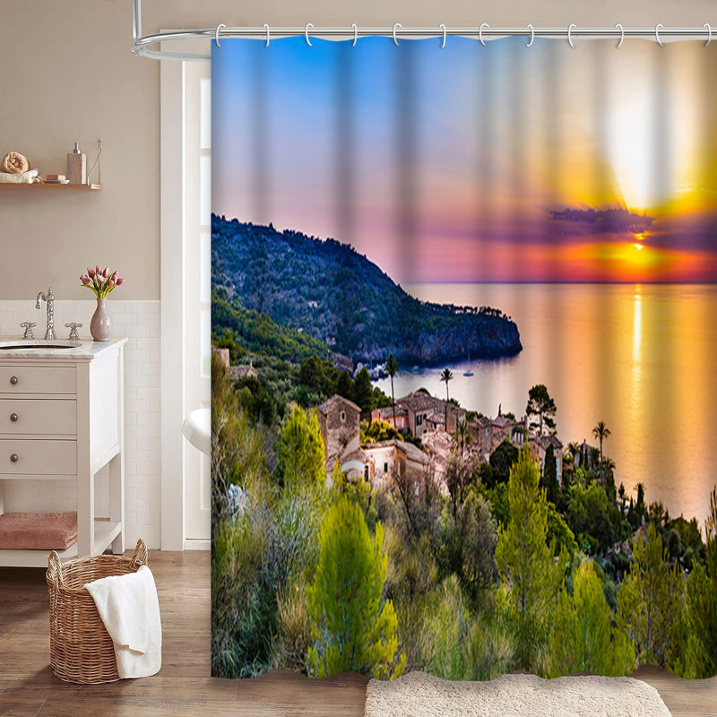 Rideau de douche avec 12 crochets Espagne, L 72 po x l 78 po