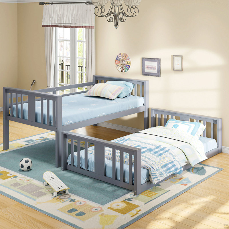 Lit superposé simple au-dessus de simple avec échelle, Gris