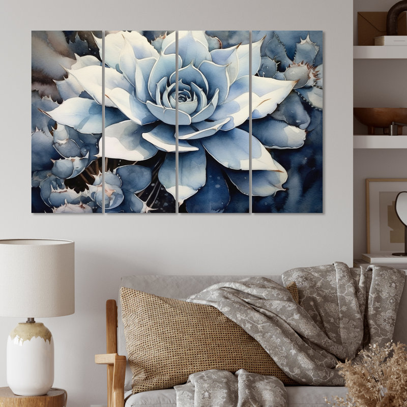 Blue White Cactus Minimal Collage I - Floral Metal Art Print Set