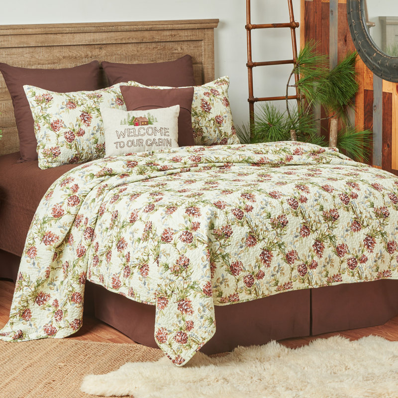 Ensemble de matelassé réversible pins Cooper, Courtepointe très grand + 2 taies décoratives