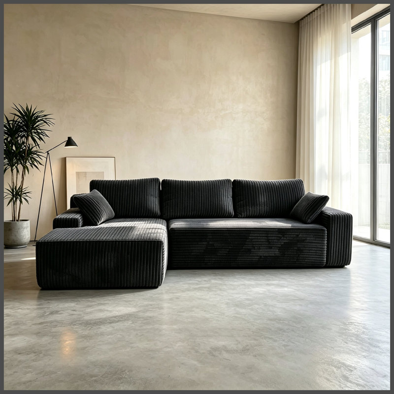 Nouveau canapé modulaire moderne sans ossature de 244 cm (96 po) avec canapé d'angle en L, aucun assemblage requis, tissu en velours côtelé, gris, côté gauche