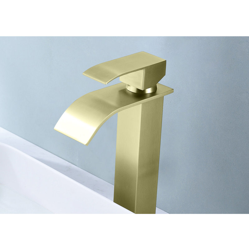 Brushed Gold Waterfall Spout Bathroom Sink Faucet - Single Handle For Convenient Water Access, Stainless Steel Built With A Sparkling In Handle, Dazzling