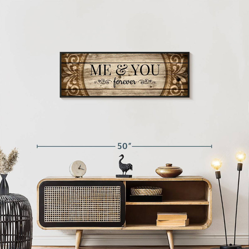 Plaque murale typographique «Me And You Forever Love», Cadre flottant noir, 37 po x 13 po
